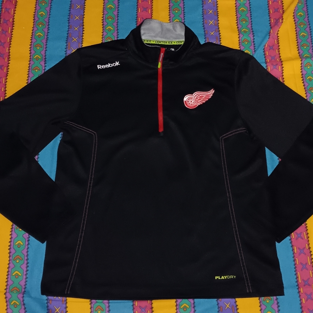 2014 Reebok Play Dry Detroit Red Wings Long Sleeve Training Jersey Shirt Vintage